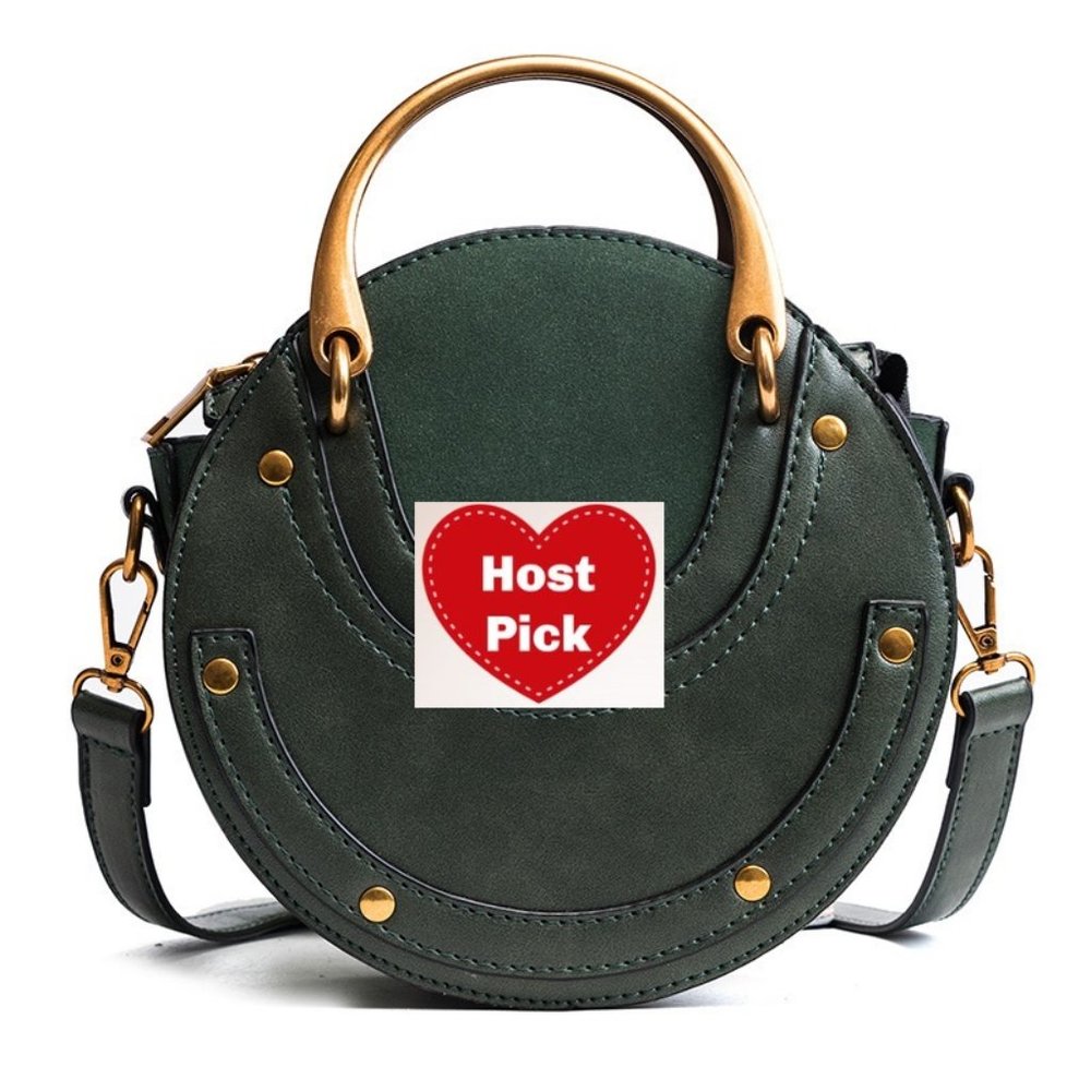 Round Leather Crossbody Bag Small Purse Womens Crossbody Bag - Green